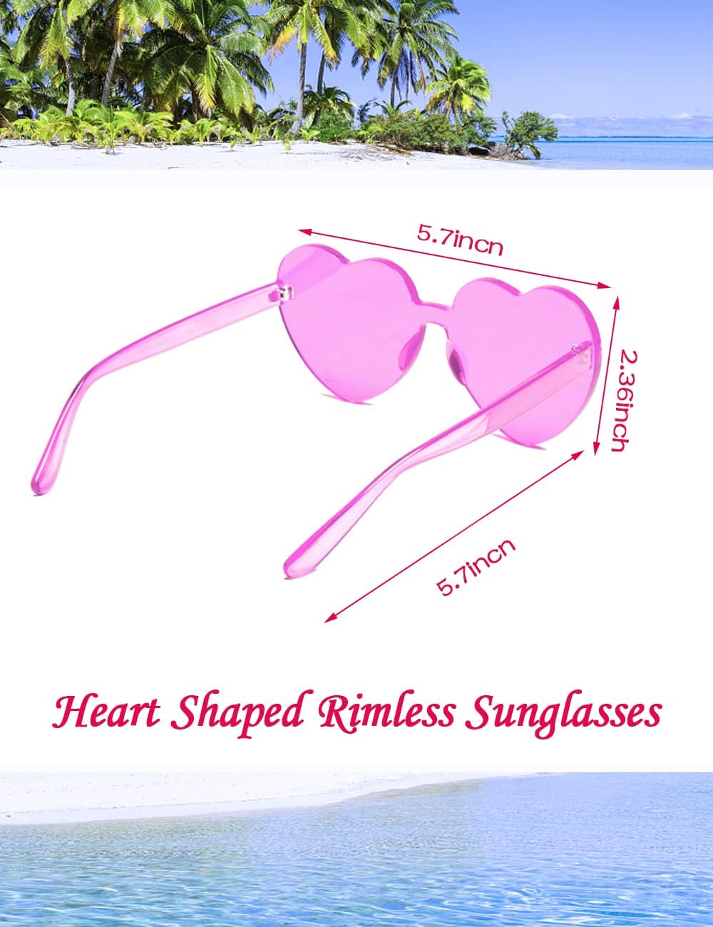 LIULIUBTY Heart Shaped Rimless Sunglasses 12Pack, Bachelor Party Cool Colorful Funky Sunglasses