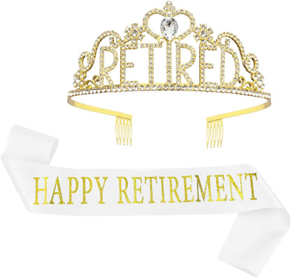 JETKONG Retirement Party Decorations Retired Tiara/Crown, Retired Sash for Women Retirement Gifts, Retirement Party Supplies, Gifts, Favors (Rose Gold)