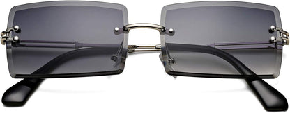 Rectangle Sunglasses for Men/Women Small Rimless Square Shade Eyewear