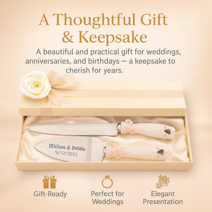 GIFTS INFINITY Personalized Wedding Cake Knife and Server Set with Engraving – Cake Cutting Utensil Set, Keepsake Gift for Wedding, Anniversary, Reception, Birthday & Other Occasions (CH-101WB)