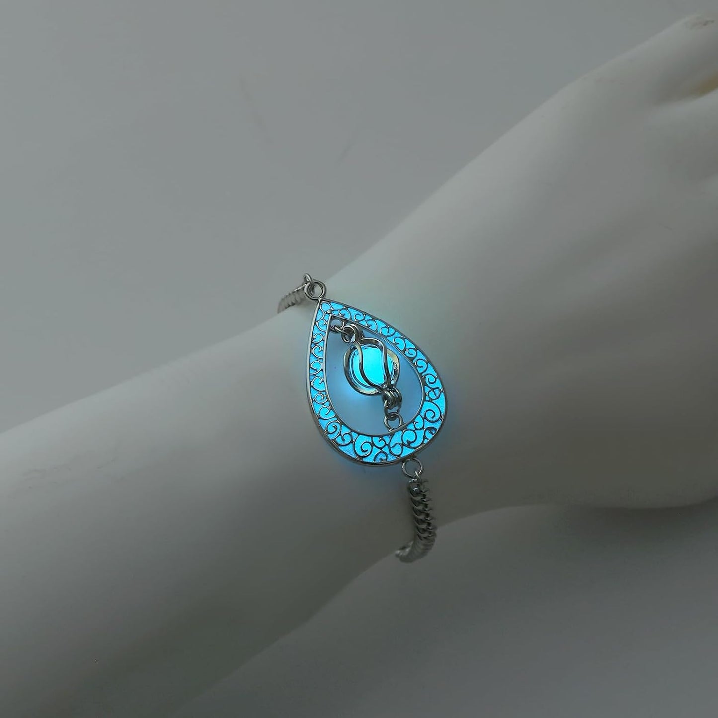 EEQQBZ Glow in The Dark Silver Teardrop shape bracelets,Fantasy Glowing Jewelry bracelets