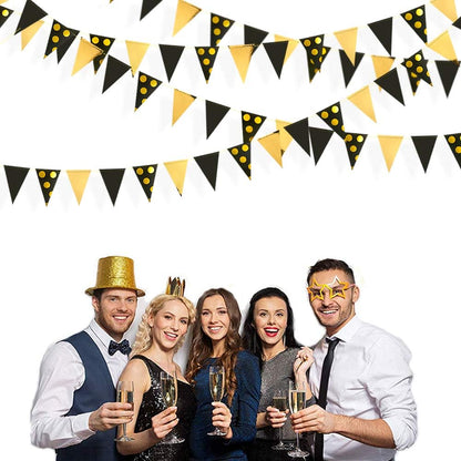30Ft Navy Blue Gold and Beige Party Decorations Royal Blue Gold Triangle Flag Pennant Banner Bunting for Graduation Birthday Wedding Bridal Shower Nautical Ahoy Achor Theme Party Decorations Supplies