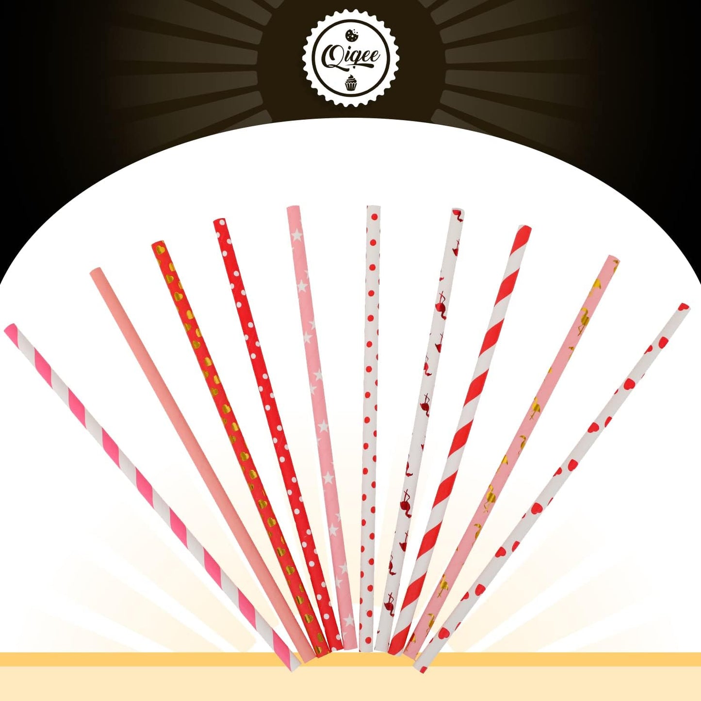 Pink Paper Straws 150pcs Disposable Straws Bulk (10 Pattern) qiqee