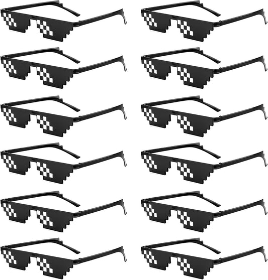 12 Pack Thug Life Party Sunglasses 8 Bit Pixelated Multicolor Mosaic Gamer MLG Photo Props Glasses Adults Teens