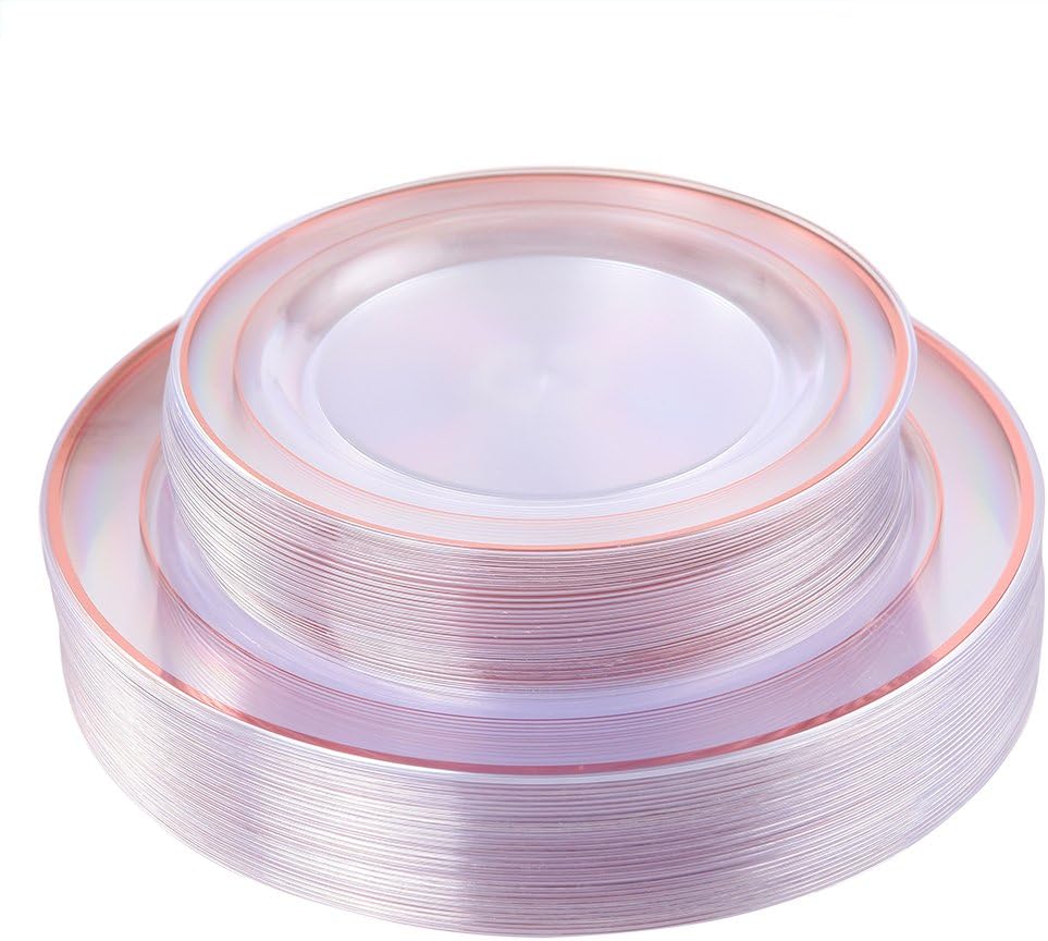 I00000 102 Pieces Gold Plastic Plates, Disposable Party Plates White Gold Rim, 51 Disposable Gold Dinner Plates 10.25 Inch and 51 Disposable Dessert Appetizer Elegant Fancy Wedding Plates 7.5 Inch