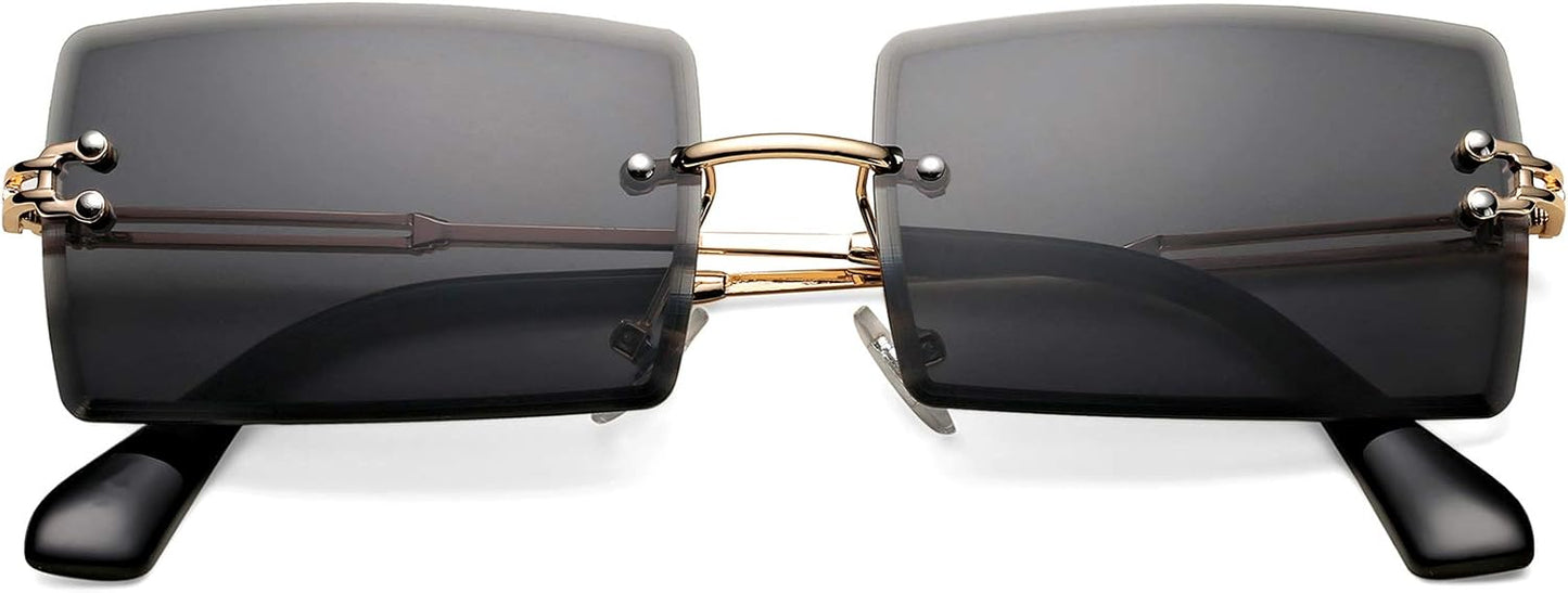 Rectangle Sunglasses for Men/Women Small Rimless Square Shade Eyewear