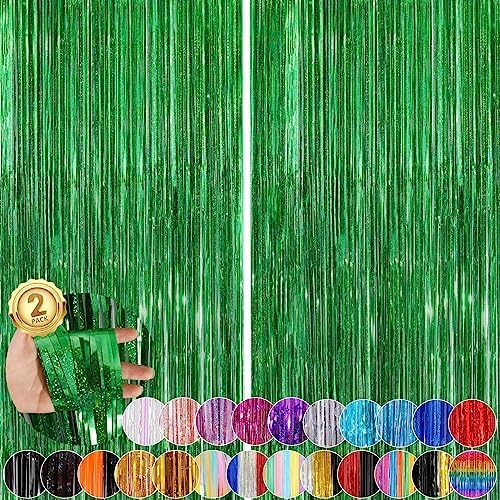 Black Fringe Curtain Party Streamers 2Pack 3.3x8.3 Ft Foil Fringe Backdrop Curtains for Birthday Wedding Bridal Baby Shower Halloween Decor Tinsel Streamers Black Party Decorations Door Streamers
