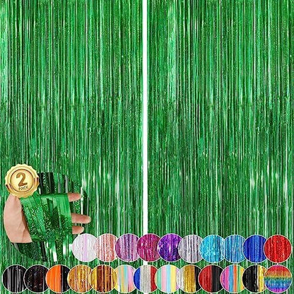 Black Fringe Curtain Party Streamers 2Pack 3.3x8.3 Ft Foil Fringe Backdrop Curtains for Birthday Wedding Bridal Baby Shower Halloween Decor Tinsel Streamers Black Party Decorations Door Streamers