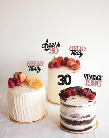 24 PCS Glitter 30th Birthday Cupcake Toppers for Celebrating Thirty Years Old Birthday Party Decorations for 30th Anniversary Party Supplies (Gold)