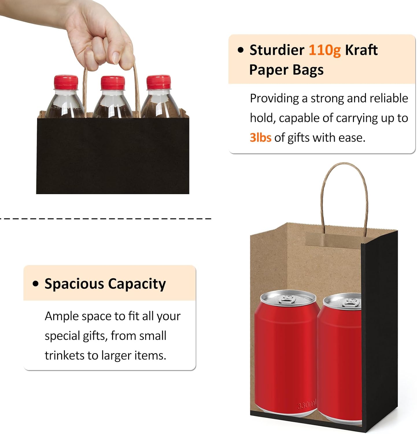 BagDream Gift Bags 100Pcs 5.25x3x8 Small Kraft Paper Gift Bags with Handles Bulk, Brown Paper Sacks for Small Business, Retail, Merchandise, Wedding Birthday Party Favor