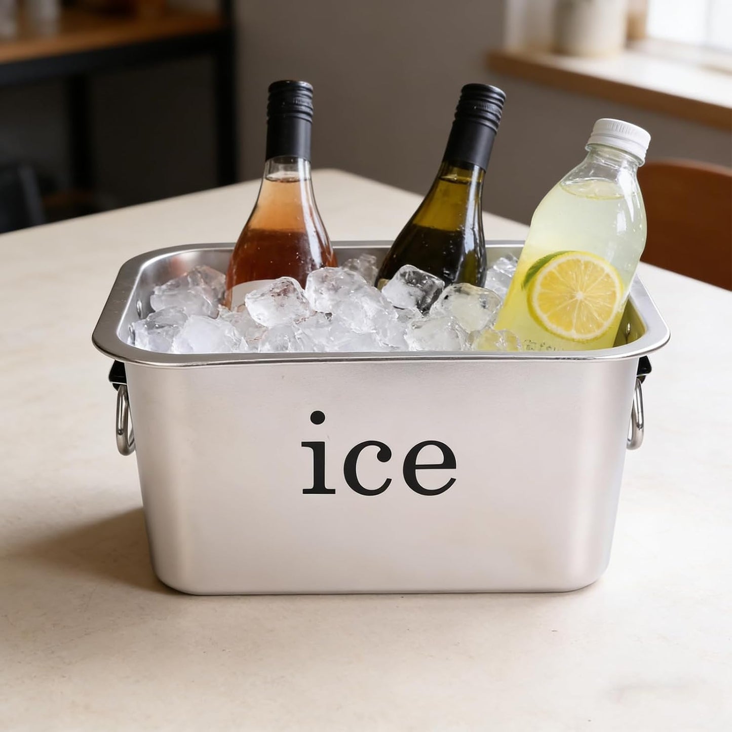 Ice Bucket Large-Capacity Stainless Steel Champagne Bucket Party Tabletop Double-Handle Drink Cooler, Beverage Chiller for Wine, Beer, Soda and Bottles in Bar, Patio or Kitchen, Cocktail Entertaining