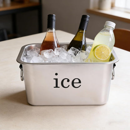 Ice Bucket Large-Capacity Stainless Steel Champagne Bucket Party Tabletop Double-Handle Drink Cooler, Beverage Chiller for Wine, Beer, Soda and Bottles in Bar, Patio or Kitchen, Cocktail Entertaining