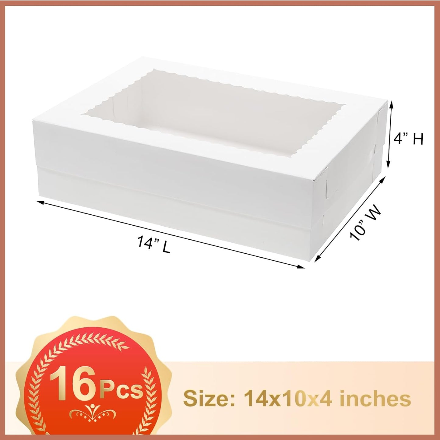 Mcfleet 16pcs 14x10x4 Rectangle Cake Boxes with Window - Quarter Sheet Bakery Boxes for Donuts, Cookies, Cupcakes, Pastry Baking Pie Treat Packaging White Large