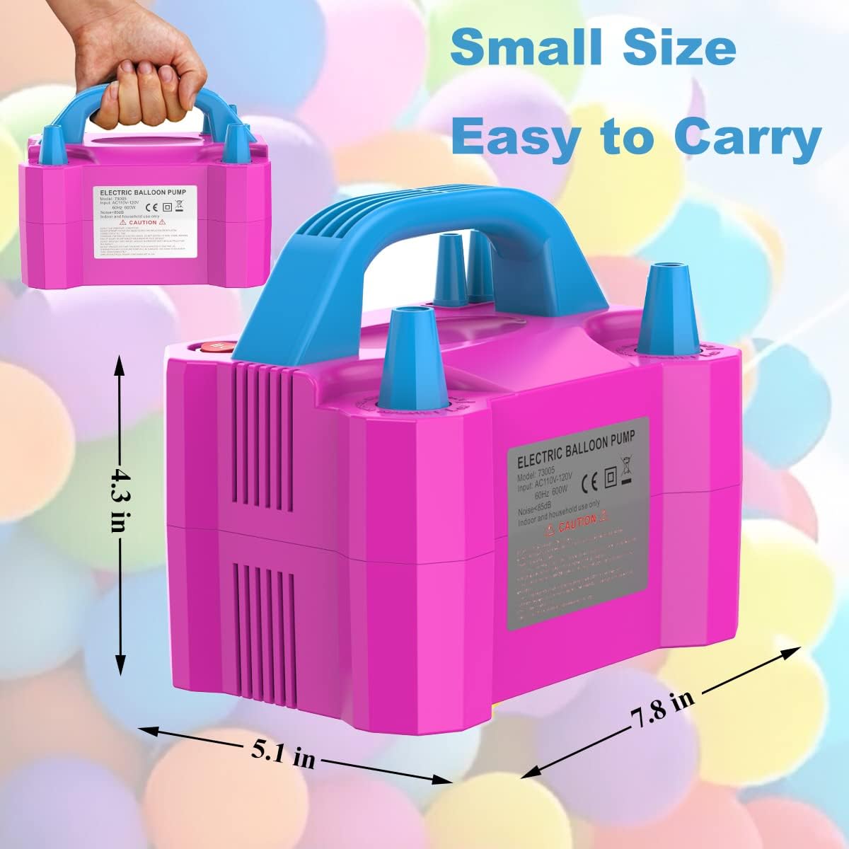 LANGXUN Portable High Power Electric Balloon Pump, Two Nozzle 110V 600W Air Blower Electric Ballon Inflator Pump for Party Latex Balloon Decoration Supplies (Yellow)