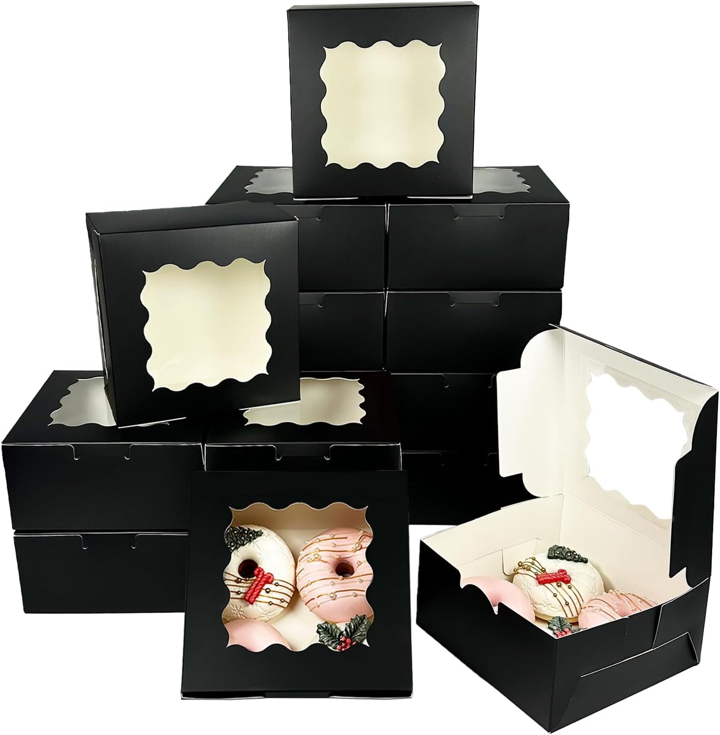 Bakepacker Brown 30-Packs Bakery Boxes with Window 6x6x3 inches Thick & Sturdy Macaroon Pastry Boxes Cookie Boxes for Bakerys