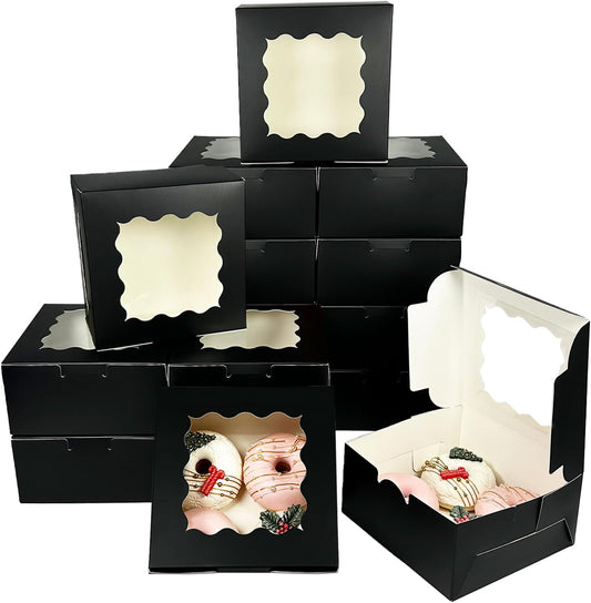 Bakepacker Brown 30-Packs Bakery Boxes with Window 6x6x3 inches Thick & Sturdy Macaroon Pastry Boxes Cookie Boxes for Bakerys