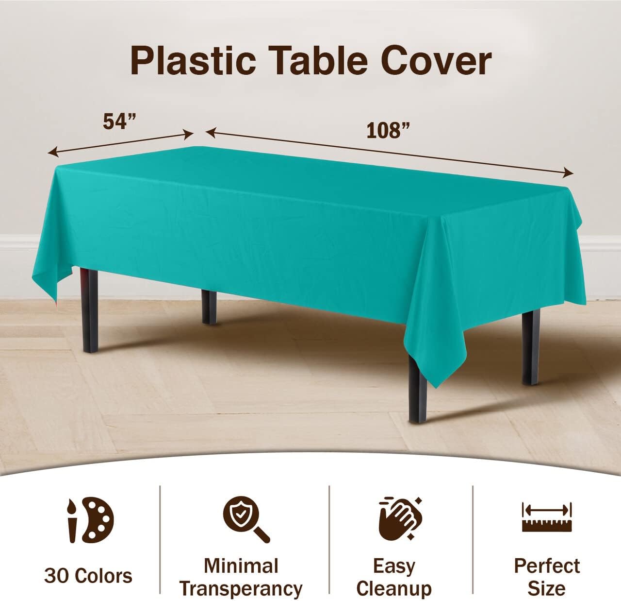 12-Pack Premium Plastic Tablecloth 54in. x 108in. Rectangle Table Cover - Dark Blue - Colors A