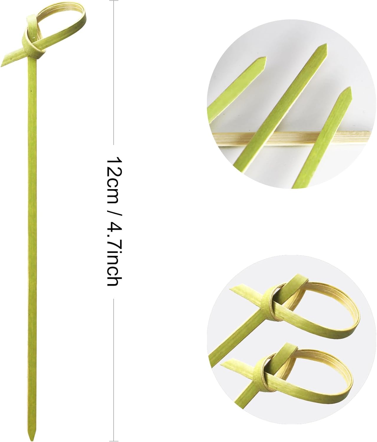 300pcs 4.7 IN Bamboo Cocktail Picks with Looped Knot,Nature Color,for Cocktail Party, Barbeque, Club Sandwiches (black-300pcs)