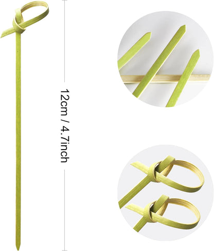 300pcs 4.7 IN Bamboo Cocktail Picks with Looped Knot,Nature Color,for Cocktail Party, Barbeque, Club Sandwiches (black-300pcs)