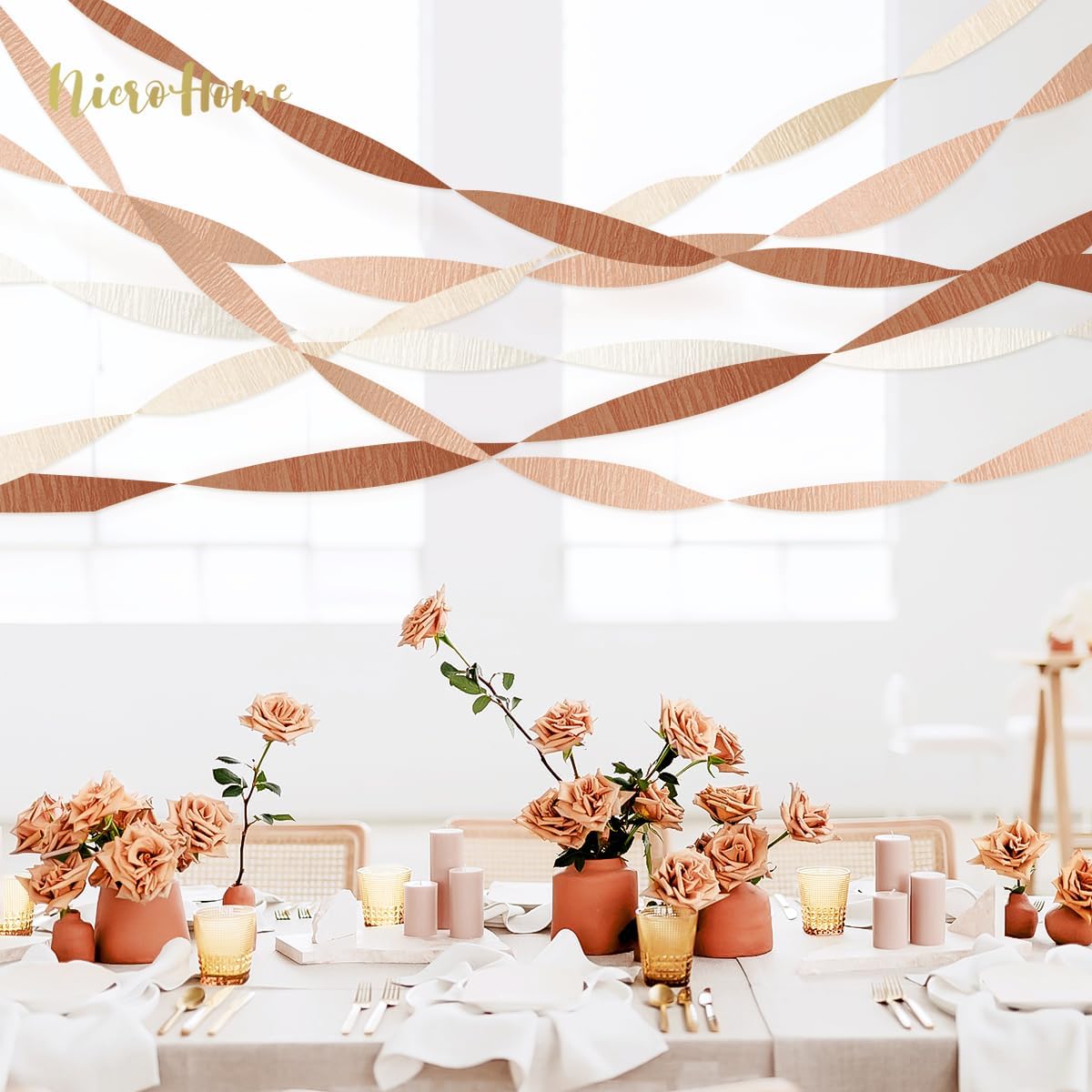 NICROHOME EUR Wedding Party Decorations, 8 Rolls Moss Sage Green Pink Crepe Paper Streamers for Boho Baby Shower, Wedding, Engagement Party, Spring Party, Birthday Party Supplies, 82 ft Long