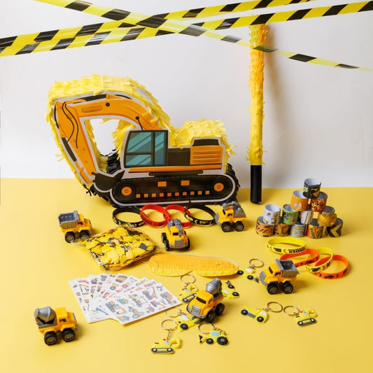 Construction Pinata Dump Truck Pinata for Boy Kids Construction Birthday Party Tractor Excavator Car with Vehicles Toys Bracelets Stickers Tapes Confetti Tools