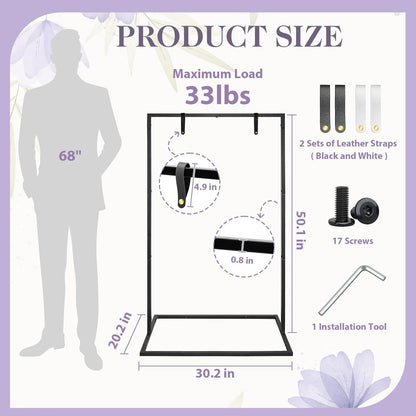 AZEAM Wedding Welcome Sign Stand with 4 Leather Straps for Hanging, 50"x30"x20" Metal Black Wedding Easel Stand for Welcome Sign, Seating Chart Holder for Outside Baby Shower Party Restaurant Poster