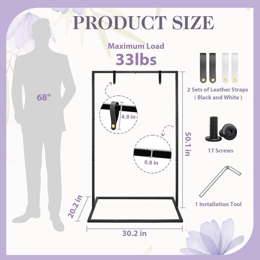 AZEAM Wedding Welcome Sign Stand with 4 Leather Straps for Hanging, 50"x30"x20" Metal Black Wedding Easel Stand for Welcome Sign, Seating Chart Holder for Outside Baby Shower Party Restaurant Poster