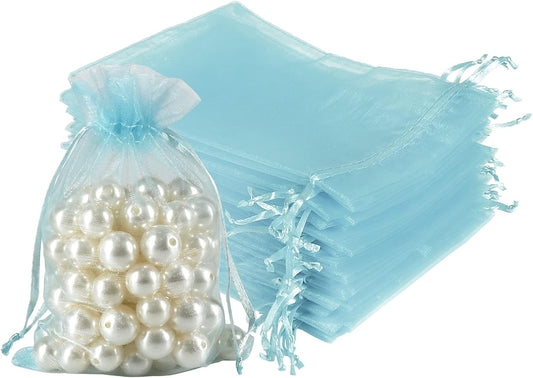 HRX Package 100pcs White Organza Bags, 4x6 inch Mesh Bags Drawstring Gift Bags Jewelry Pouches for Candy Wedding Favors Christmas