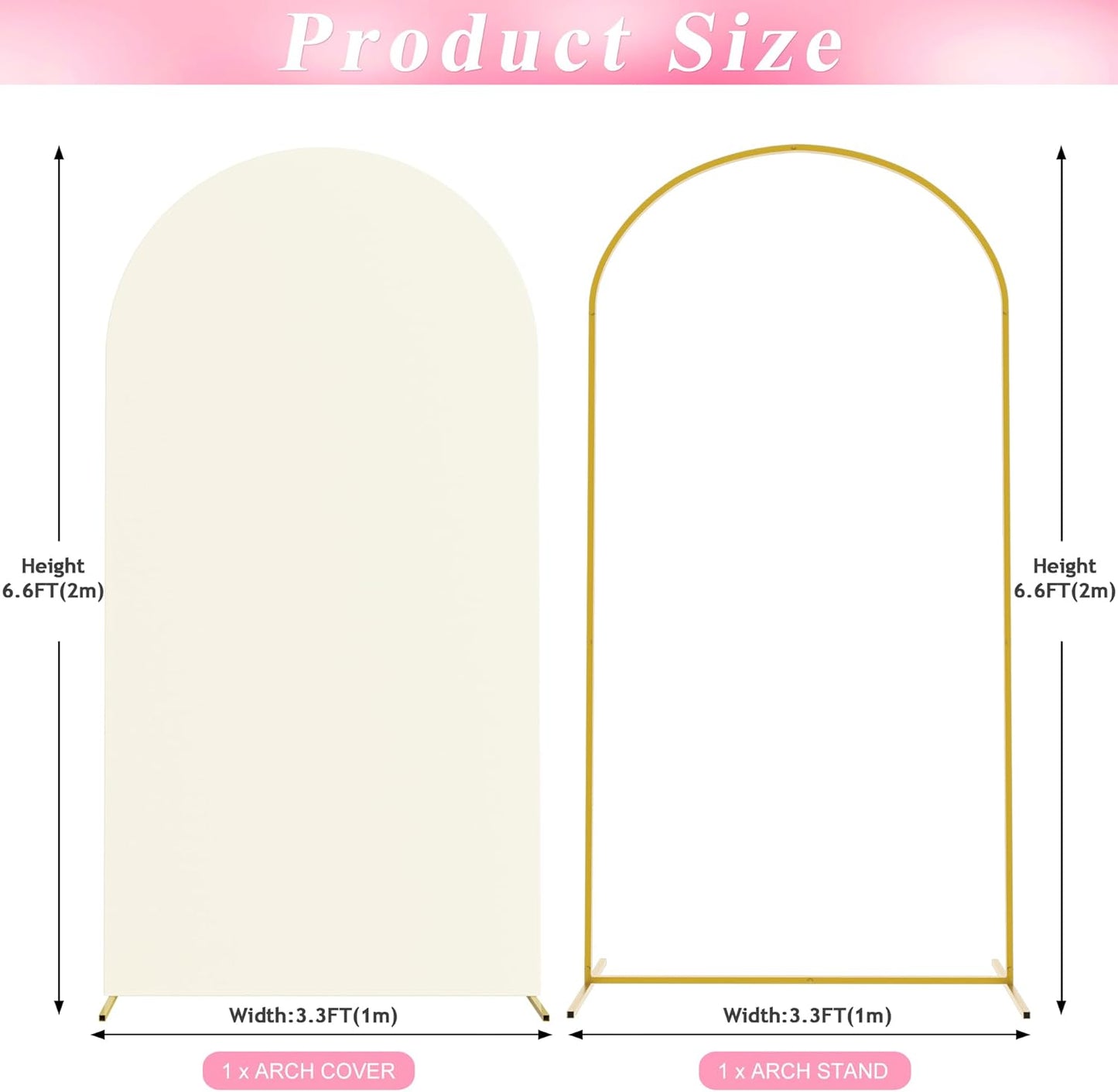 Wokceer 7.2 FT Wedding Arch Backdrop Stand and White Arch Cover, Metal Arch Stand with Arch Stand Cover for Birthday Party Wedding Ceremony Bridal Baby Shower Event Decor