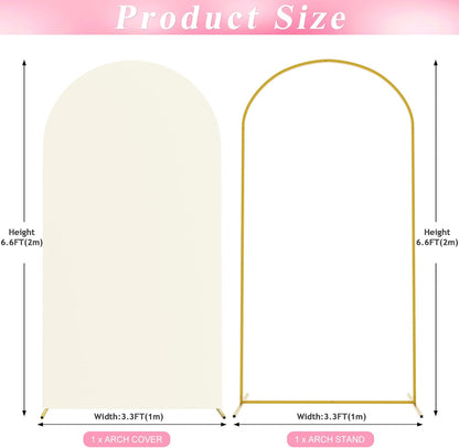 Wokceer 7.2 FT Wedding Arch Backdrop Stand and White Arch Cover, Metal Arch Stand with Arch Stand Cover for Birthday Party Wedding Ceremony Bridal Baby Shower Event Decor