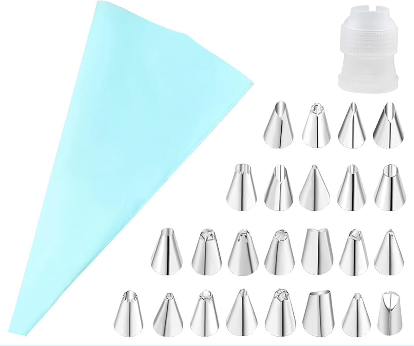 Pastry Bags and Tips Set, 24 Pcs Stainless Steel Piping Tips and 1 Pcs Thick EVA Piping Bag for Cake Baking and Cookie Icing Cupcakes (24)