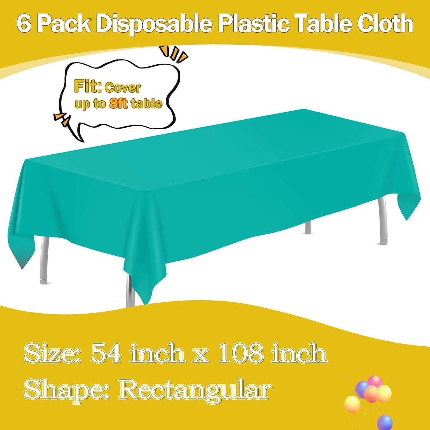 tujol Royal Blue 6 Pack Plastic Table Cloth 54" x 108", Disposable Tablecloths Rectangle Table Cover, Plastic Tablecloths for Parties