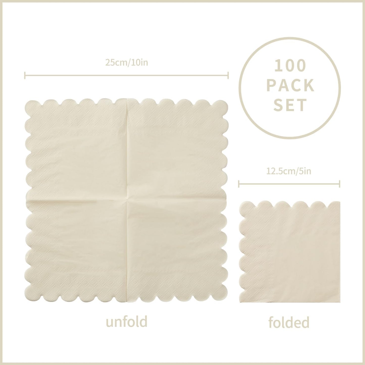 100 Pack Cocktail Napkin 2-Ply Scalloped Edged Dessert Napkins Folded 5 x 5 Inches Disposable Napkins for Dinner Wedding Birthday Party Bridal Anniversary Reception Event (Pink)