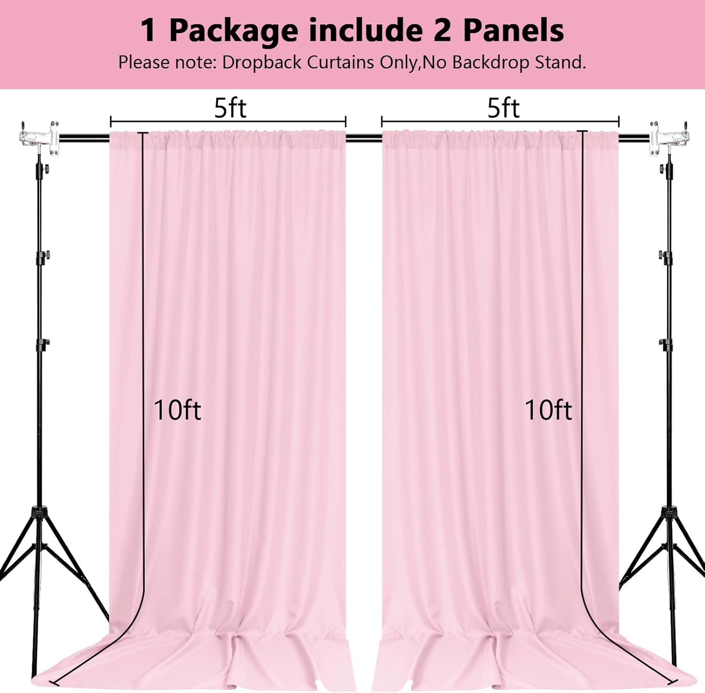 MEETSKY Black Backdrop Curtains for Parties - 10ft x 8ft Party Photo Background Curtain Rod Pocket Fabric Drapes Panels for Boys Birthday Holiday Home Halloween Decoration, 5ft x 8ft, 2 Panels