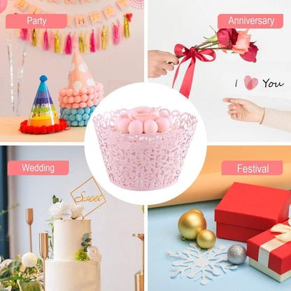 50 Pcs White Pearl Lace Laser Cut Filigree Wedding Cupcake Wrapper Baking Cake Cups Wraps Cupcake Muffin Case Trays for Special Occasions