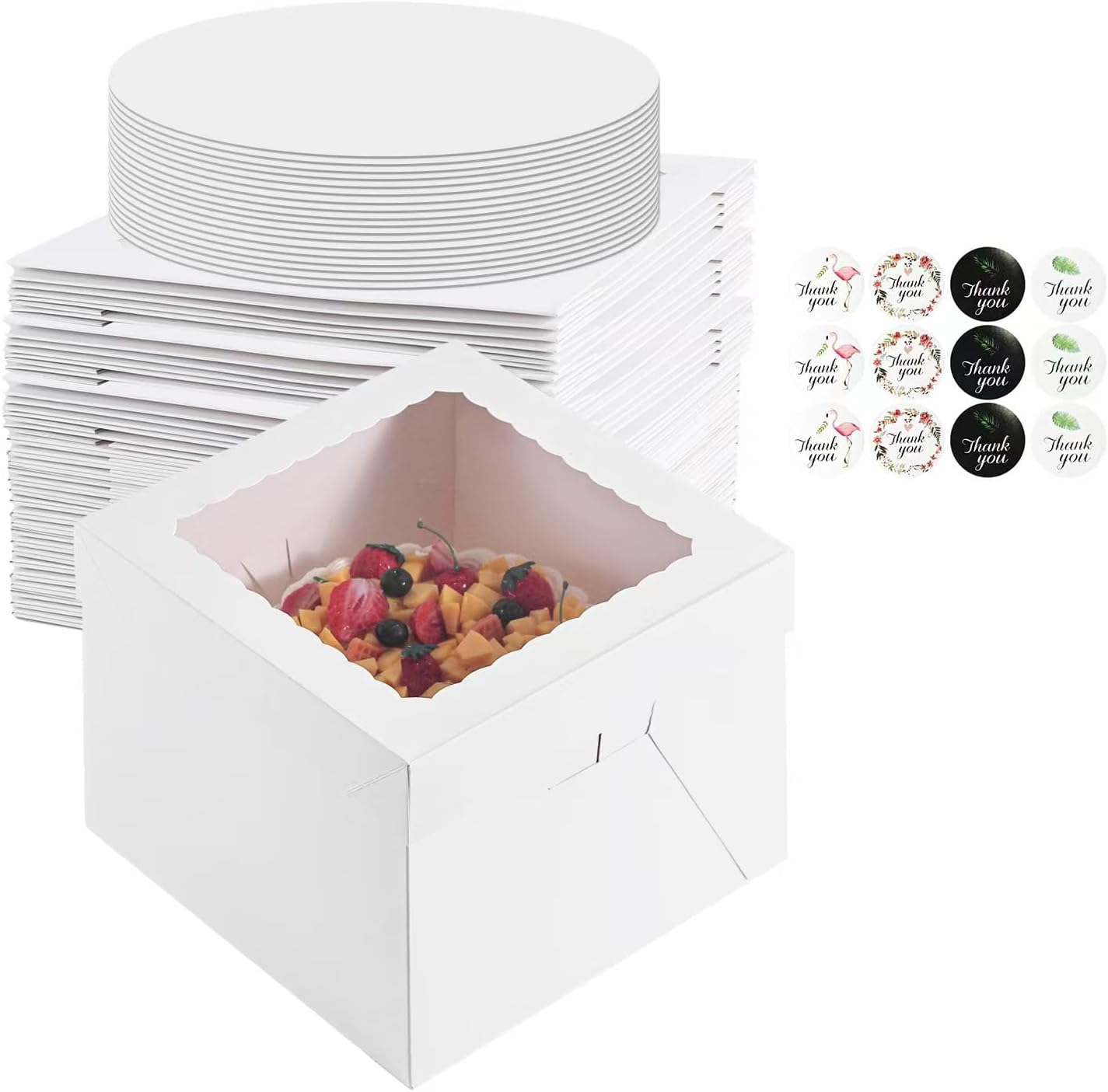 16pcs 8x8x8 Inches Cake Boxes,8pcs White Bakery Boxes with Window and 8pcs Boards,Cajas storage for 8 inch Cake box, Disposable Pie Box, Father's Day,Wedding, Birthday, Party