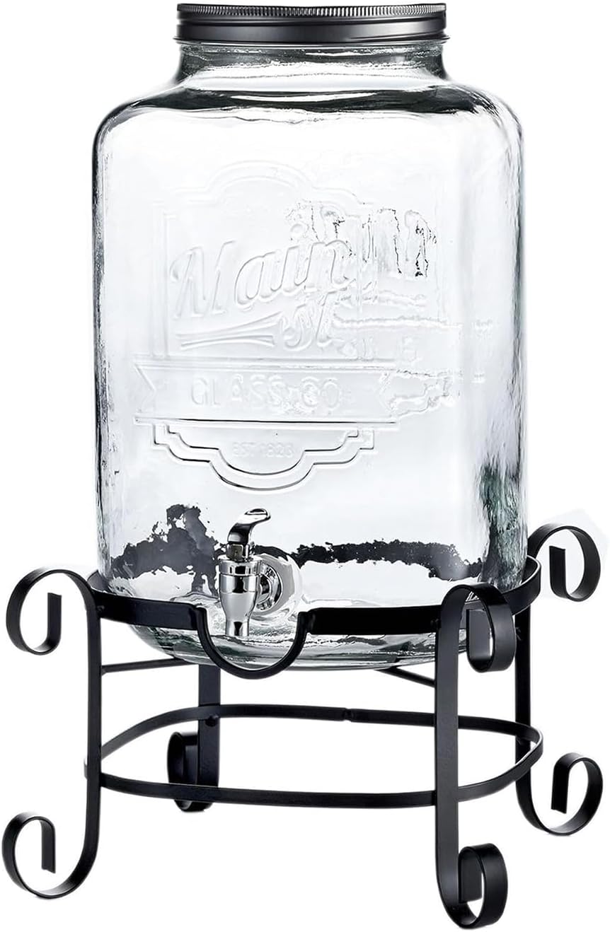 Style Setter Beverage Dispenser Cold Drink Dispenser w/ 3-Gallon Capacity Glass Jug, Metal Stand & Leak-Proof Acrylic Spigot Great for Parties, Weddings & More