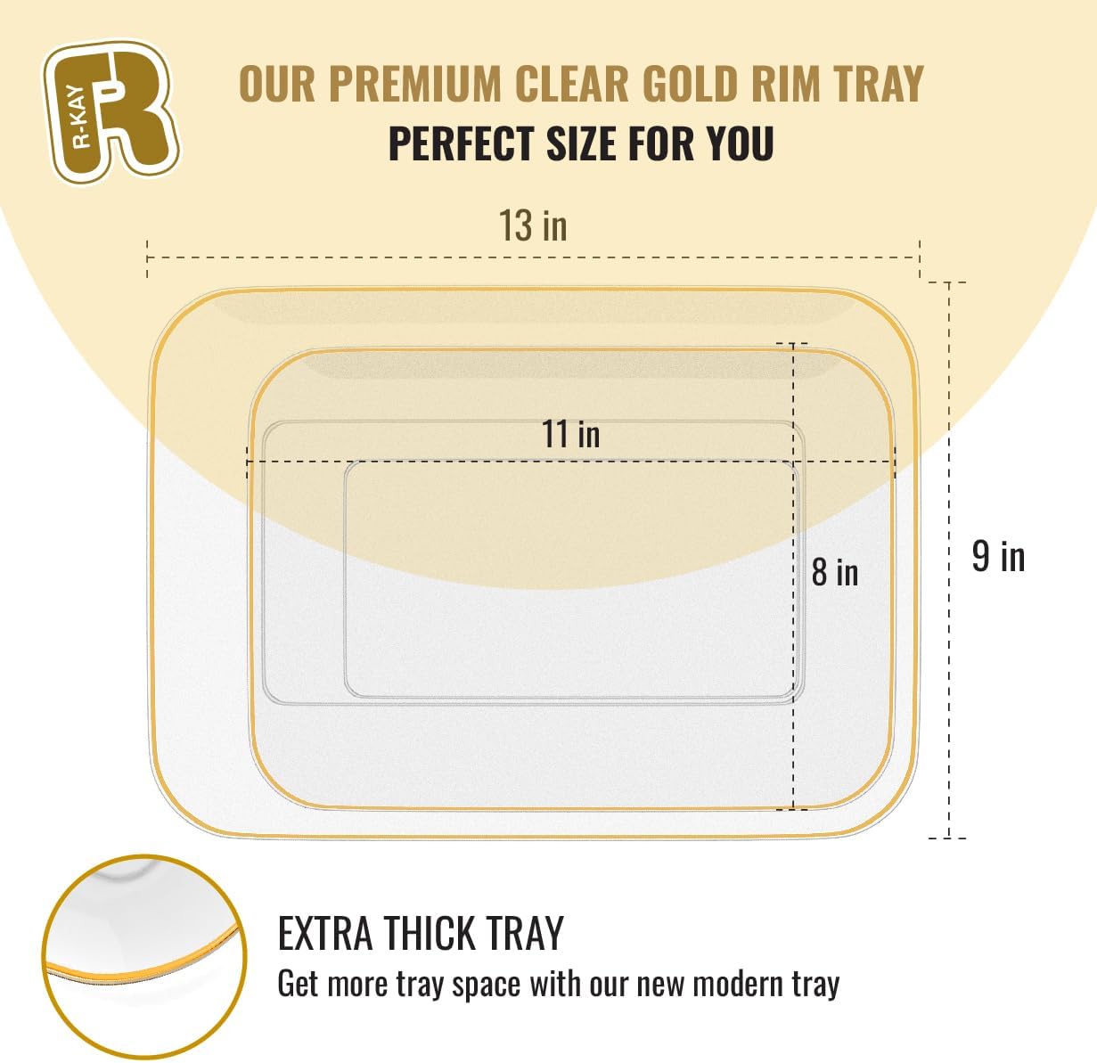 3 Pack Plastic Serving Trays for Party - Gold Serving Tray 8 x 11 Inch - Heavy Duty Dessert Trays for Food - Rectangular Party Serving Trays for Entertaining - Clear Cookie Platters