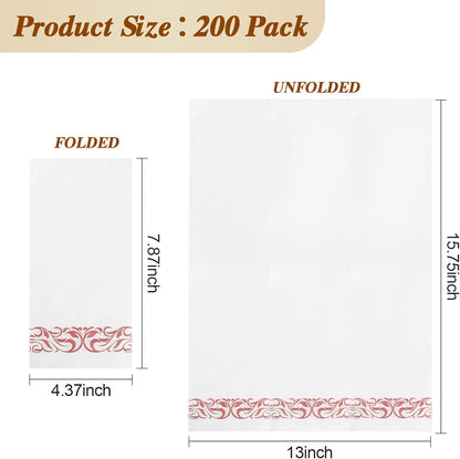 BESTVIP 200 Pack Disposable Paper Napkins, 3-Ply Dinner Napkins with Gold Trim for Guests, Bathroom Paper Hand Towels Soft and Absorbent, Perfect for Kitchen, Dinner, Party, Wedding or Event