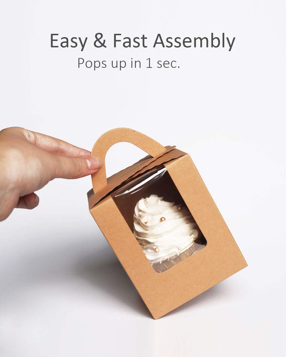qiqee 60pcs Cupcake Boxes Individual Disposable White Single Box with Window 3.6 * 3.6 * 4.3inch Cupcake Containers/Holders