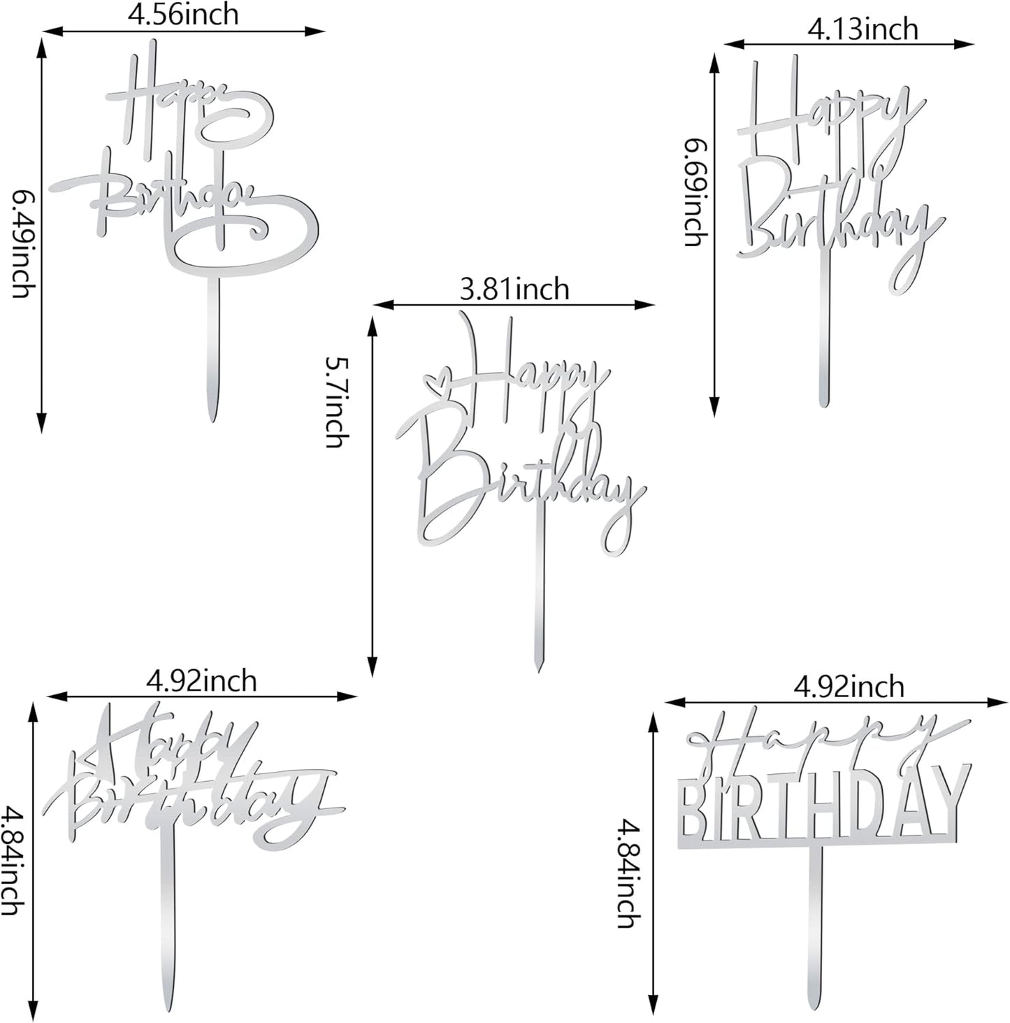 10 PCS Black Happy Birthday Cake Topper Acrylic Cupcake Topper A Series of Birthday Cake Supplies Decorations