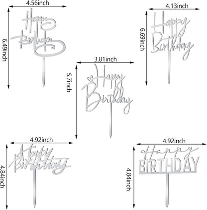 10 PCS Black Happy Birthday Cake Topper Acrylic Cupcake Topper A Series of Birthday Cake Supplies Decorations