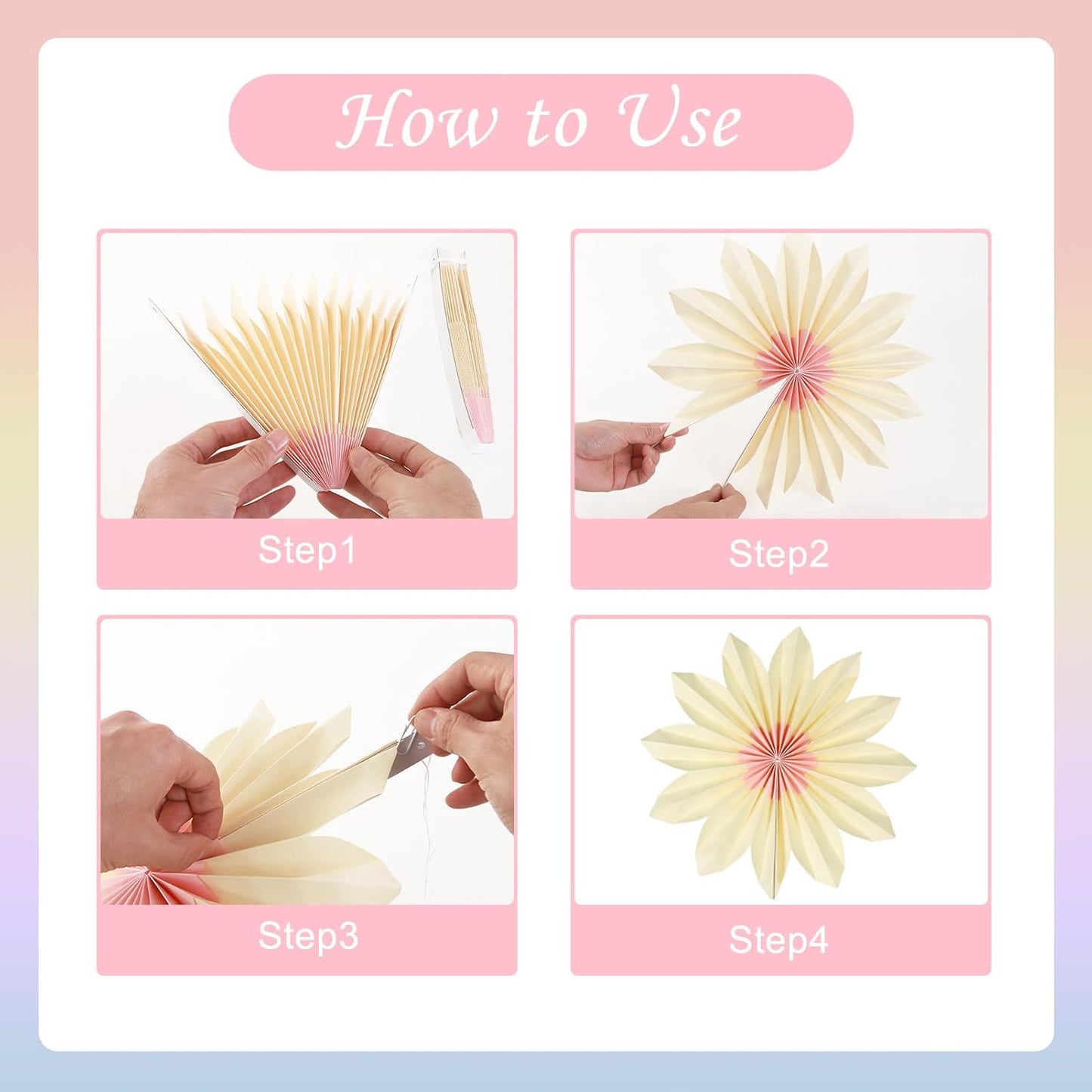 PAPER JAZZ Paper Flowers with Paper Fan Boho Hanging Decor Artificial Flowers Decorations for Wall Pink and Orange Party Decorations for Classroom, Beach Party, Summer Birthday Party Pack of 11.