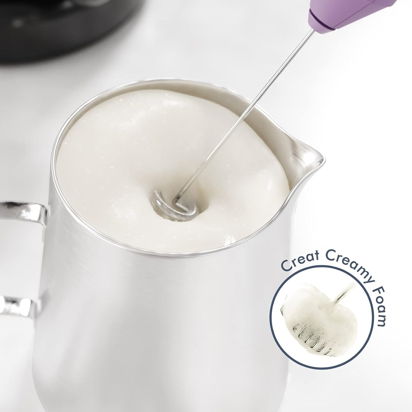 Powerful Milk Frother Wand - Mini Handheld Milk Frother with Stainless Steel Whisk - Battery-Powered Drink Mixer for Coffee, Lattes, Cappuccinos, Matcha - Coffee Enthusiasts Gift - Black