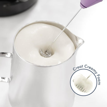 Powerful Milk Frother Wand - Mini Handheld Milk Frother with Stainless Steel Whisk - Battery-Powered Drink Mixer for Coffee, Lattes, Cappuccinos, Matcha - Coffee Enthusiasts Gift - Black