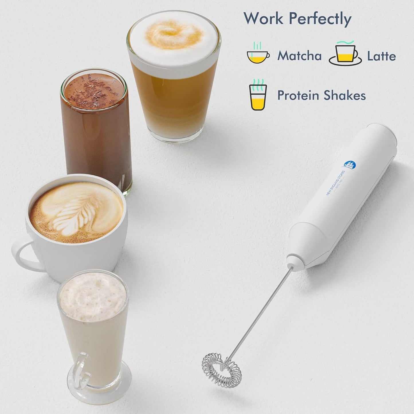 Powerful Milk Frother Wand - Mini Handheld Milk Frother with Stainless Steel Whisk - Battery-Powered Drink Mixer for Coffee, Lattes, Cappuccinos, Matcha - Coffee Enthusiasts Gift - Black