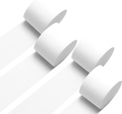 White Crepe Paper Streamers 4 Rolls 328ft, Pack of Party Streamers for Party Decorations, Crepe Paper for Birthday, Baby Shower, Wedding Party Decorations (1.8 Inch x 82 Ft/Roll)