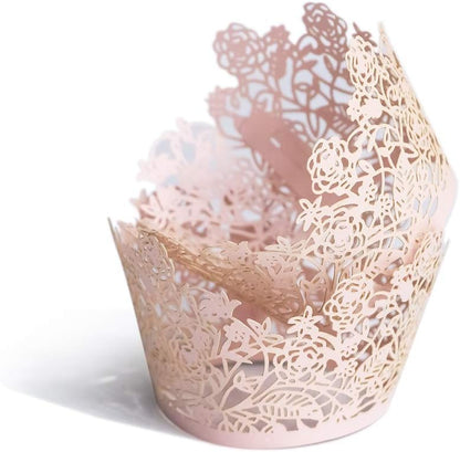 YOZATIA 60pcs Black Rose Lace Cupcake Wrappers Holders, Laser Cut Cupcake Liners Decorative Liners for Wedding Party Birthday Cake Decoration Supplies
