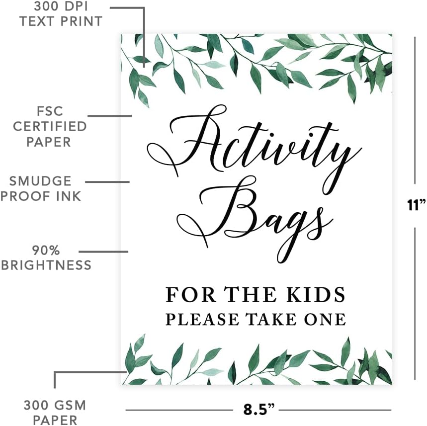 Andaz Press Wedding Party Signs, Natural Greenery Green Leaves, 8.5x11-inch, Bridal Shower Scavenger Hunt, 1-Pack - Colors B