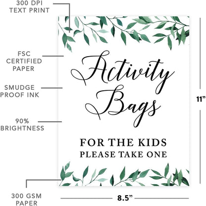 Andaz Press Wedding Party Signs, Natural Greenery Green Leaves, 8.5x11-inch, Bridal Shower Scavenger Hunt, 1-Pack - Colors B